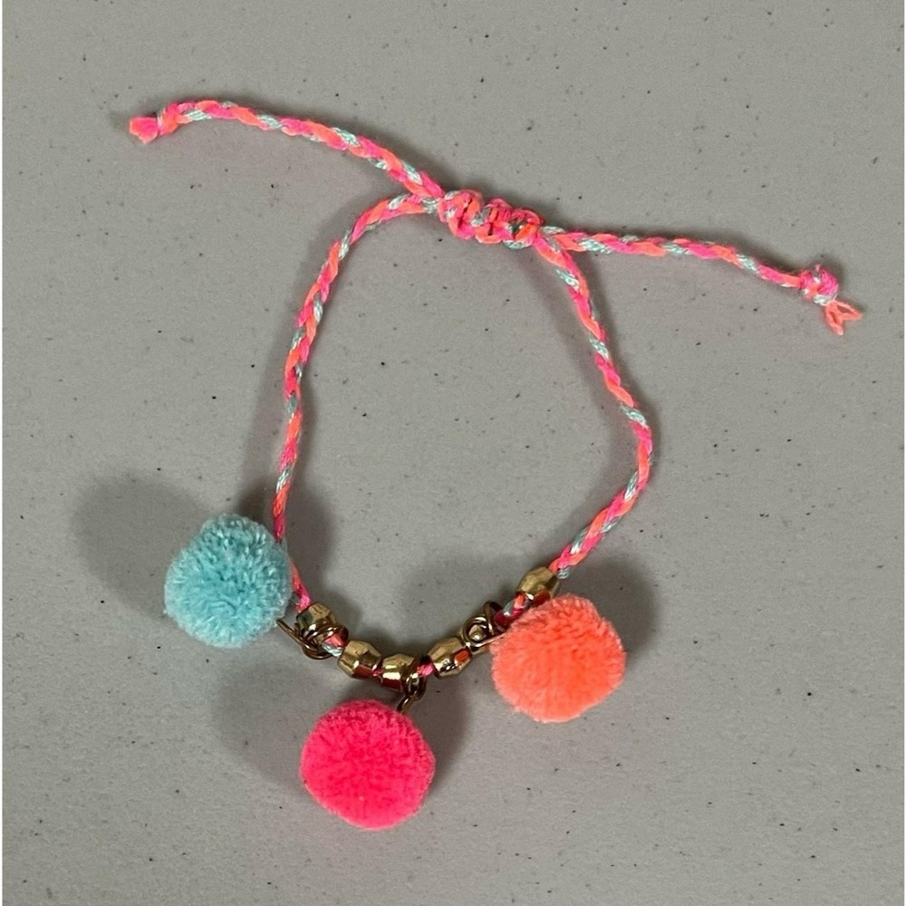 Pink Blue Gold Beaded Pom-Pom Bracelet Jewelry 💖✨ #gold #jewelry #neon #beaded
